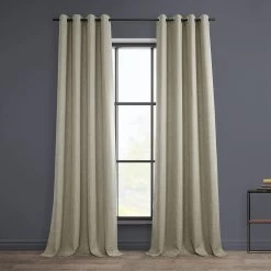 Oatmeal Grommet Textured Faux Linen Room Darkening Curtain