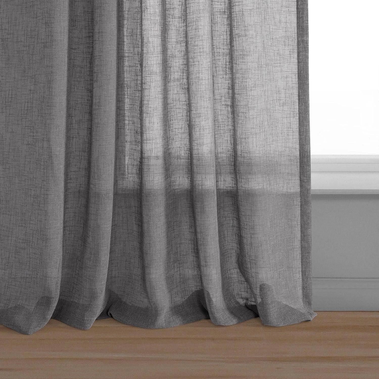 Gravel Grey Textured Faux Linen Sheer Curtain 7 Gravel Grey Textured Faux Linen Sheer Curtain - Image 5