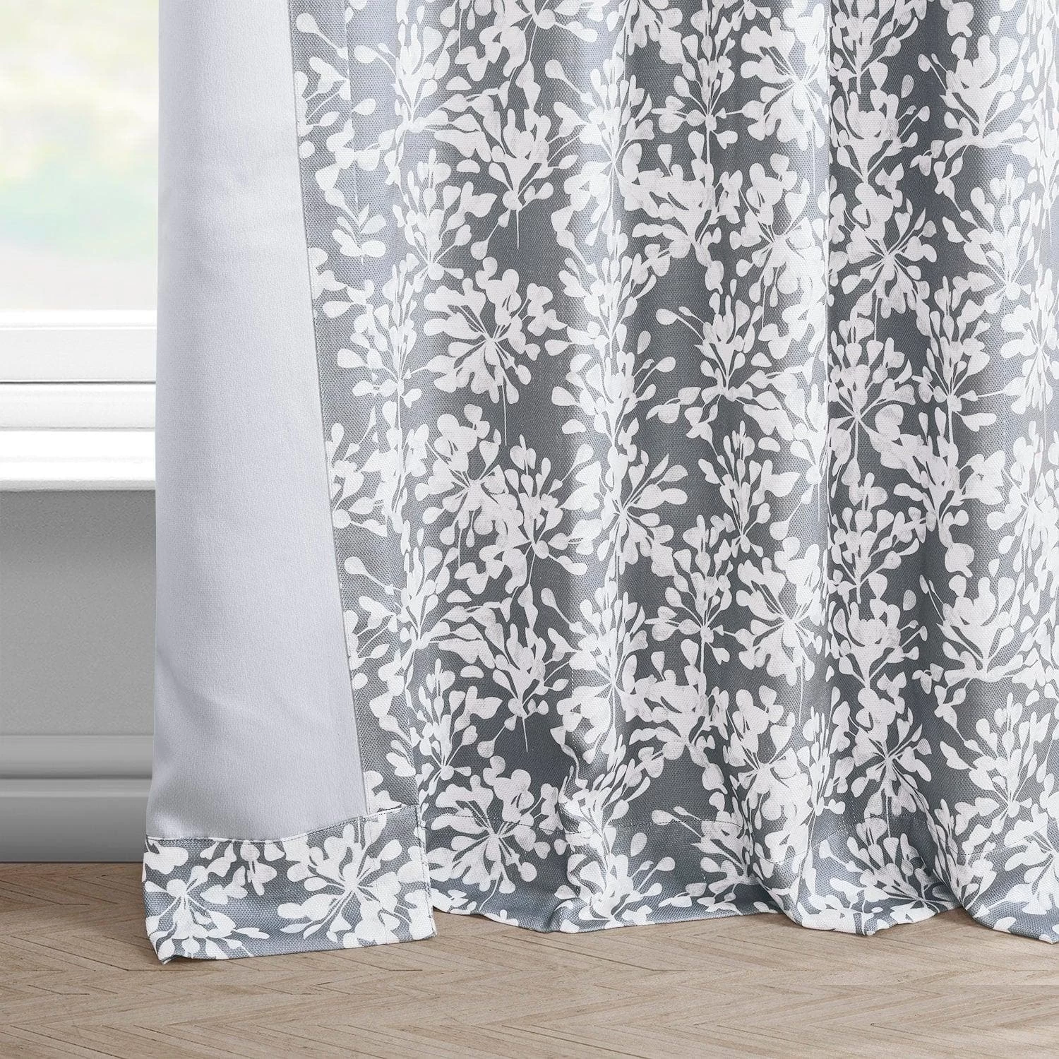 Botanic Grey Printed Faux Linen Room Darkening Curtain 7 Botanic Grey Printed Faux Linen Room Darkening Curtain - Image 5