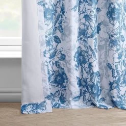 Blue Poppy Printed Faux Linen Room Darkening Curtain -Chic Curtains Shop 5 87977cf2 e41c 4b90 9c82 96b85854be1a