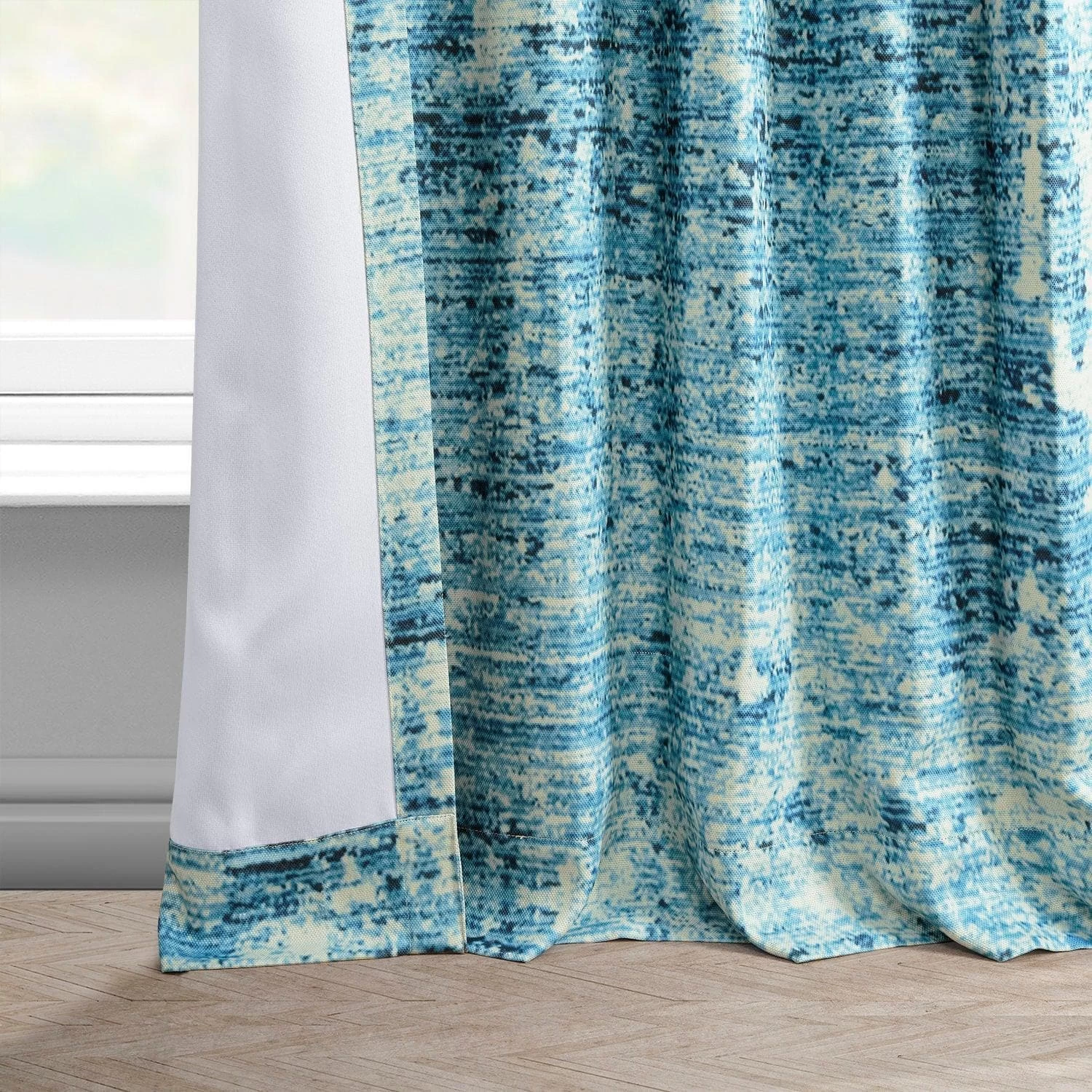 Strata Blue Printed Faux Linen Room Darkening Curtain 7 Strata Blue Printed Faux Linen Room Darkening Curtain - Image 5