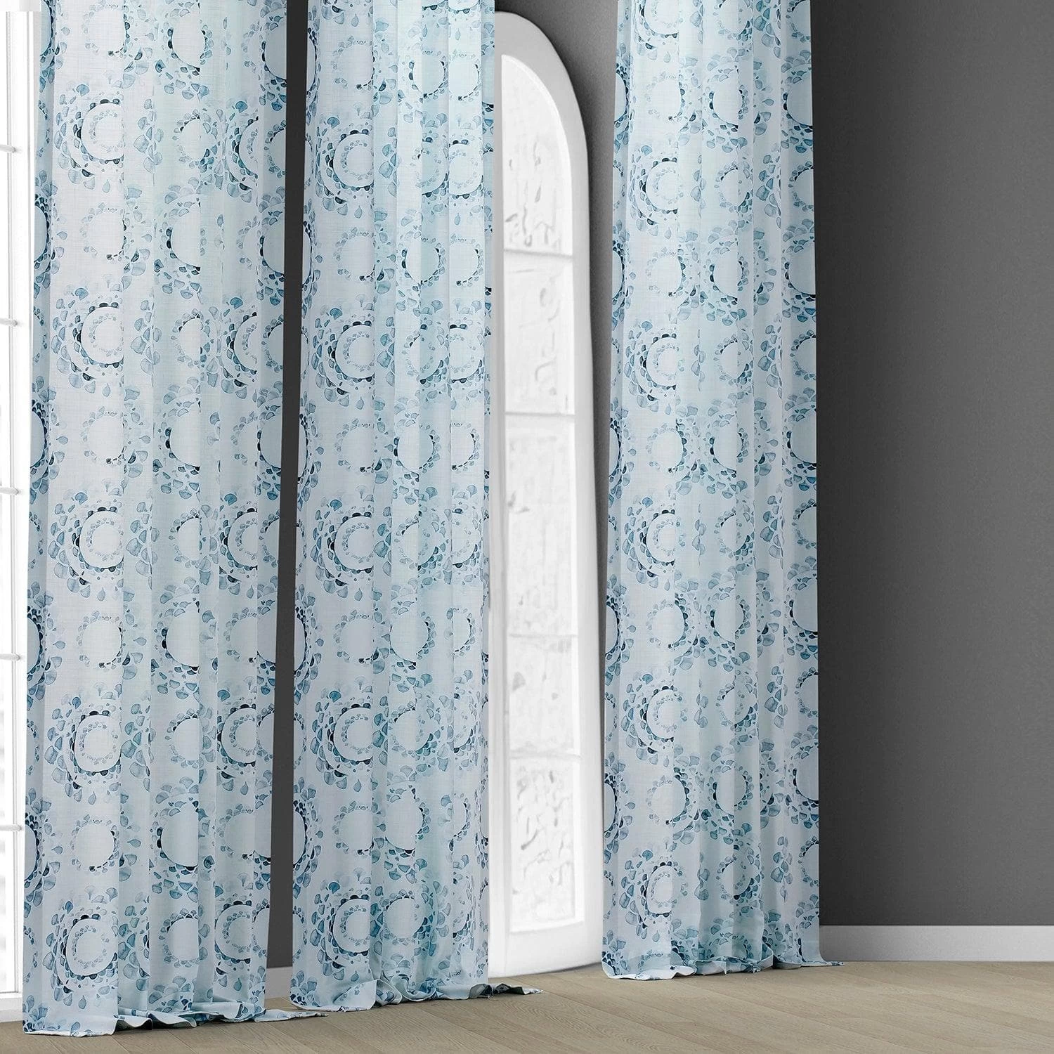 Droplets Light Blue Textured Printed Cotton Light Filtering Curtain 8 Droplets Light Blue Textured Printed Cotton Light Filtering Curtain - Image 6