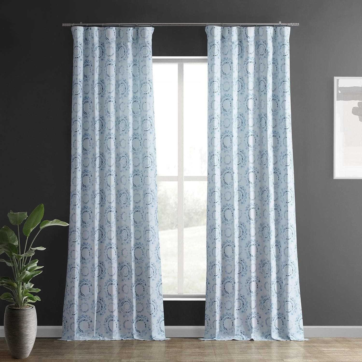 Droplets Light Blue Textured Printed Cotton Light Filtering Curtain 3 Droplets Light Blue Textured Printed Cotton Light Filtering Curtain