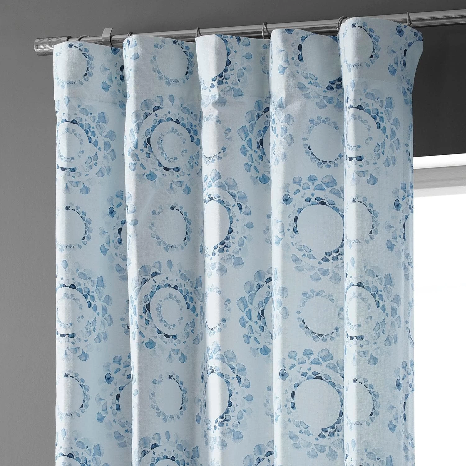 Droplets Light Blue Textured Printed Cotton Light Filtering Curtain 4 Droplets Light Blue Textured Printed Cotton Light Filtering Curtain - Image 2
