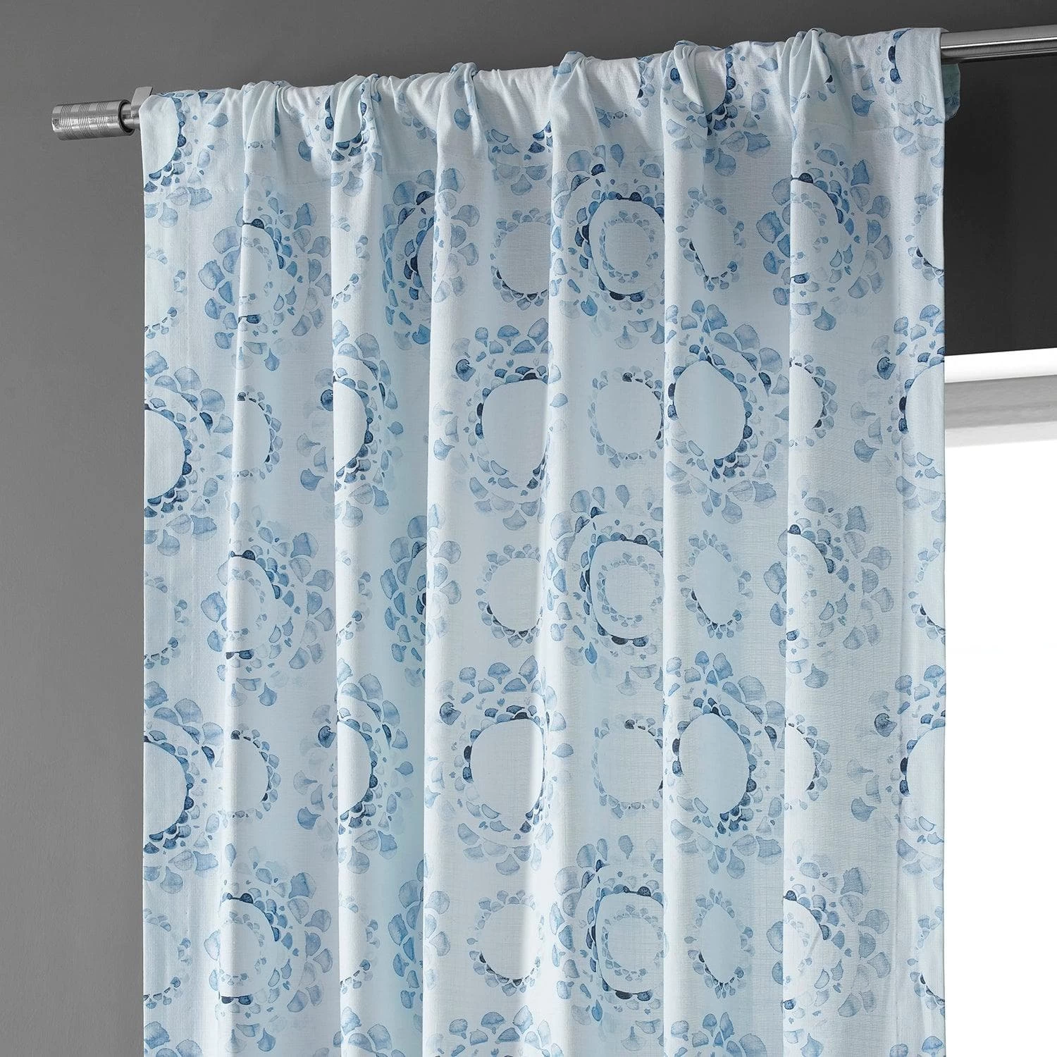 Droplets Light Blue Textured Printed Cotton Light Filtering Curtain 6 Droplets Light Blue Textured Printed Cotton Light Filtering Curtain - Image 4