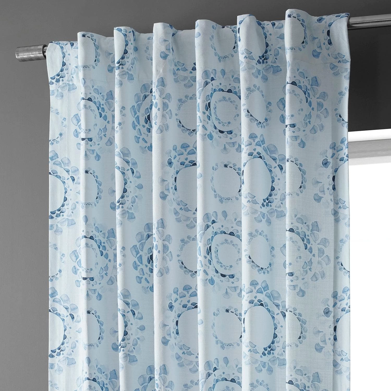 Droplets Light Blue Textured Printed Cotton Light Filtering Curtain 5 Droplets Light Blue Textured Printed Cotton Light Filtering Curtain - Image 3