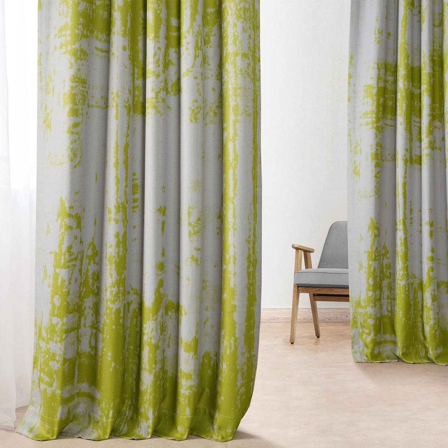 Dapple Green Printed Faux Linen Room Darkening Curtain 8 Dapple Green Printed Faux Linen Room Darkening Curtain - Image 6