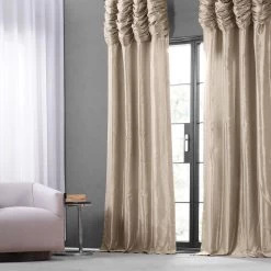 Antique Beige Ruched Solid Faux Silk Taffeta Curtain -Chic Curtains Shop 6 cd7bb8a3 72ad 4d15 8785 4dba69f4d5f0