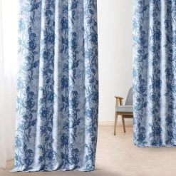 Blue Poppy Printed Faux Linen Room Darkening Curtain -Chic Curtains Shop 6 fc5ae778 1523 4651 87d9 c3b417e874ee