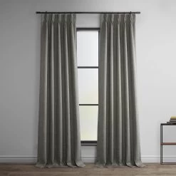 Blazer Grey French Pleat Textured Faux Linen Room Darkening Curtain