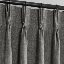 Blazer Grey French Pleat Textured Faux Linen Room Darkening Curtain -Chic Curtains Shop 83AFF