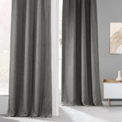 Blazer Grey French Pleat Textured Faux Linen Room Darkening Curtain -Chic Curtains Shop 83AX