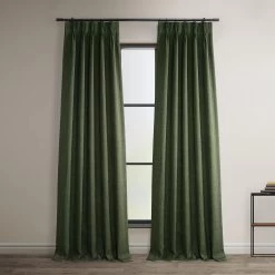 Tuscany Green French Pleat Textured Faux Linen Room Darkening Curtain
