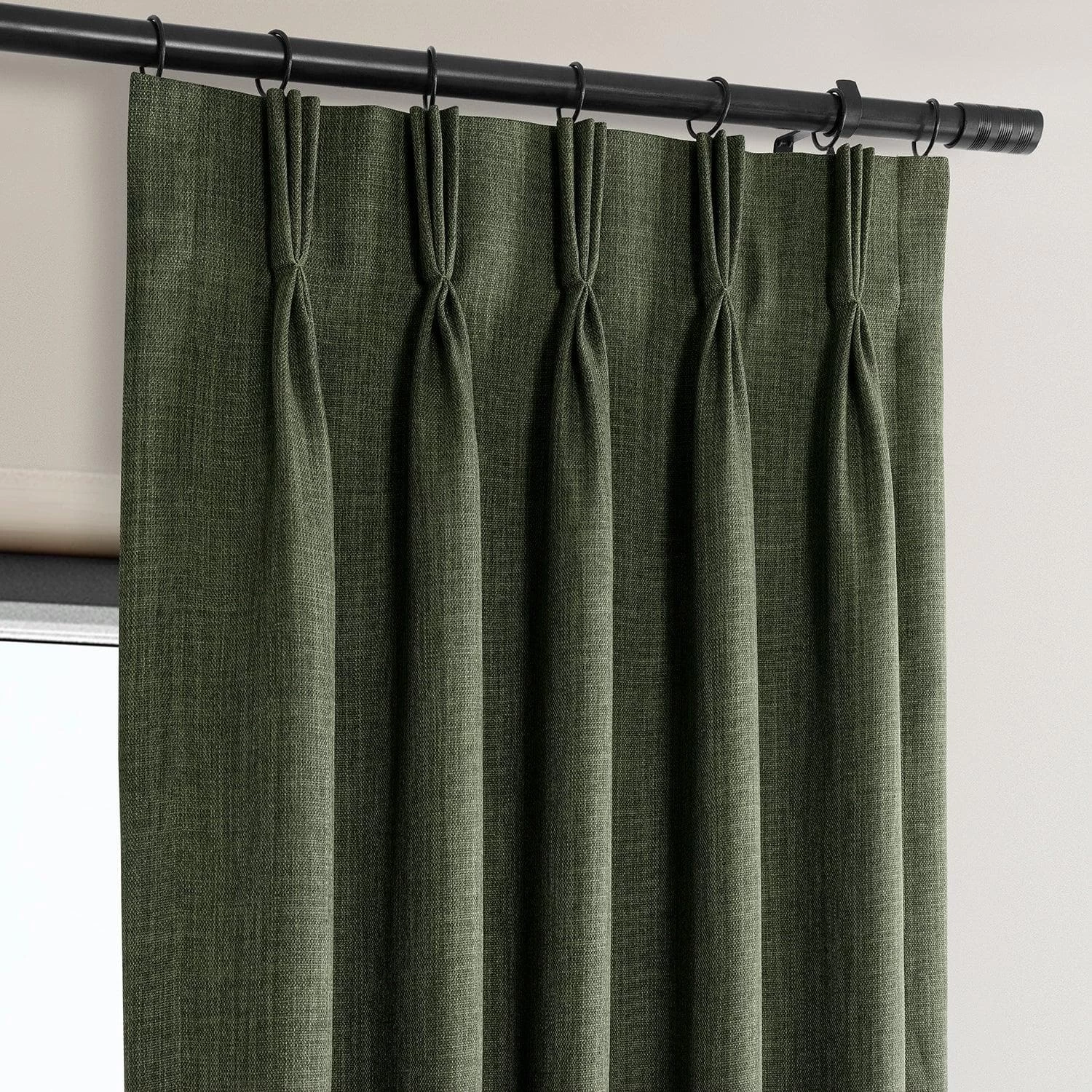 Tuscany Green French Pleat Textured Faux Linen Room Darkening Curtain 4 Tuscany Green French Pleat Textured Faux Linen Room Darkening Curtain - Image 2
