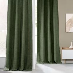 Tuscany Green French Pleat Textured Faux Linen Room Darkening Curtain 12 Tuscany Green French Pleat Textured Faux Linen Room Darkening Curtain -Chic Curtains Shop 85AX