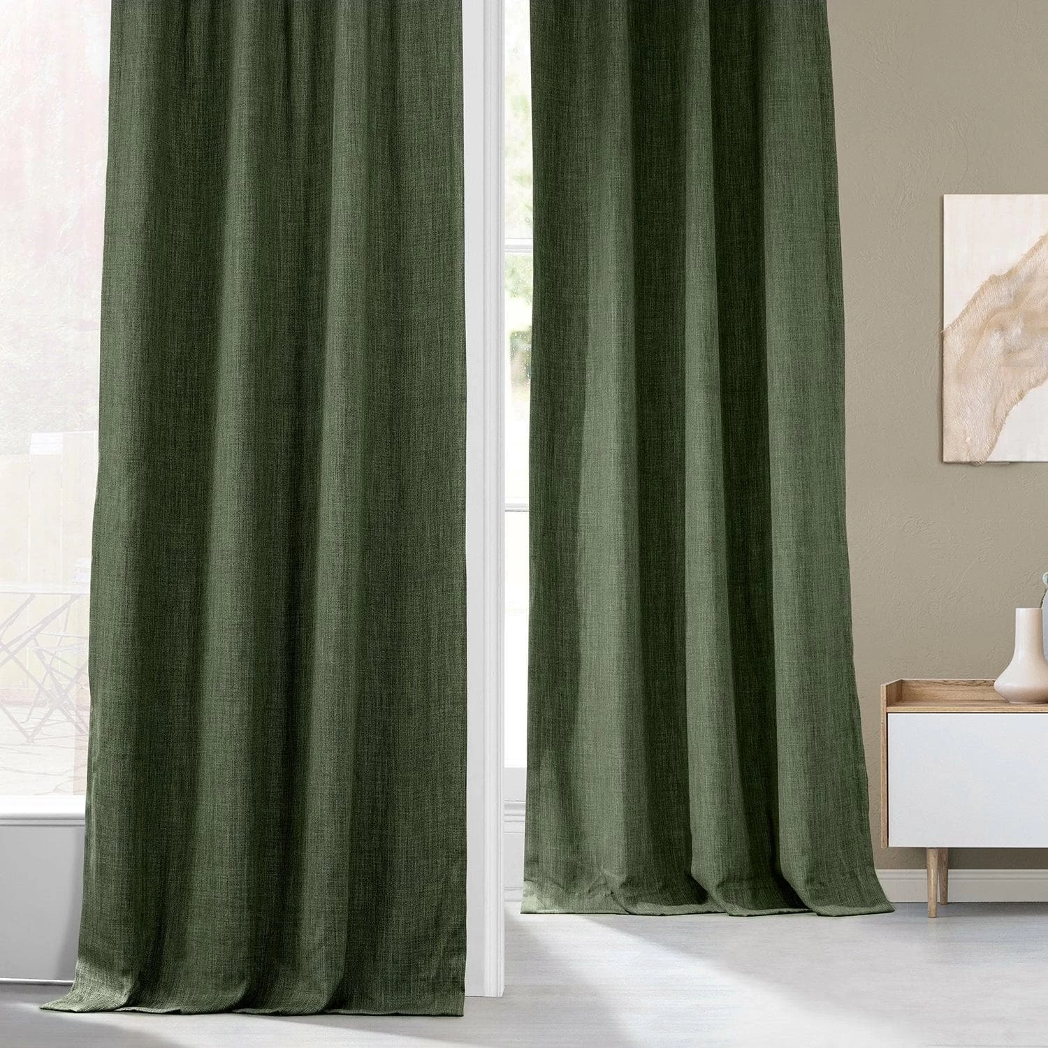 Tuscany Green French Pleat Textured Faux Linen Room Darkening Curtain 7 Tuscany Green French Pleat Textured Faux Linen Room Darkening Curtain - Image 5