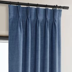 Denim French Pleat Textured Faux Linen Room Darkening Curtain -Chic Curtains Shop 86AF