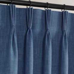 Denim French Pleat Textured Faux Linen Room Darkening Curtain -Chic Curtains Shop 86AFF