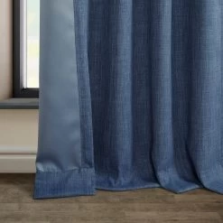 Denim French Pleat Textured Faux Linen Room Darkening Curtain -Chic Curtains Shop 86H