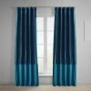 Banded Mediterranean Faux Silk Taffeta & Alavon Blue Plush Velvet Curtain -Chic Curtains Shop BN P003B161270 94376