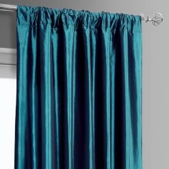 Banded Mediterranean Faux Silk Taffeta & Alavon Blue Plush Velvet Curtain -Chic Curtains Shop BN P003B161270 94376 2