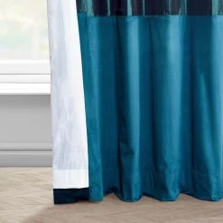 Banded Mediterranean Faux Silk Taffeta & Alavon Blue Plush Velvet Curtain -Chic Curtains Shop BN P003B161270 94376 4