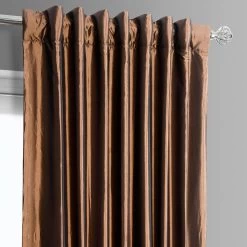 Banded Copper Brown Faux Silk Taffeta & Macchiato Beige Plush Velvet Curtain -Chic Curtains Shop BN P209B198602 94375 3