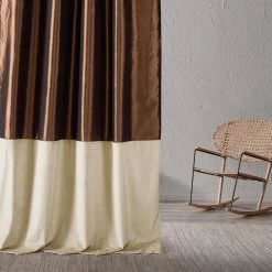 Banded Copper Brown Faux Silk Taffeta & Macchiato Beige Plush Velvet Curtain -Chic Curtains Shop BN P209B198602 94375 5