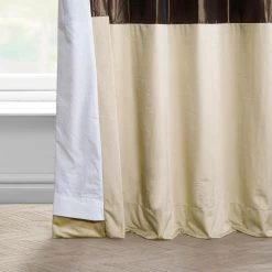 Banded Mushroom Faux Silk Taffeta & Macchiato Beige Plush Velvet Curtain -Chic Curtains Shop BN P27B198602 94374 4
