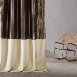 Banded Mushroom Faux Silk Taffeta & Macchiato Beige Plush Velvet Curtain -Chic Curtains Shop BN P27B198602 94374 5