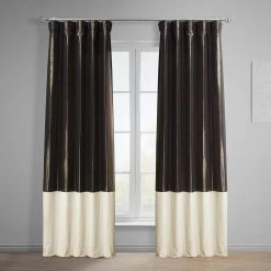Banded Java Faux Silk Taffeta & Au Lait Creme Plush Velvet Curtain