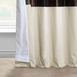 Banded Java Faux Silk Taffeta & Au Lait Creme Plush Velvet Curtain -Chic Curtains Shop BN P912B198593 94373 4