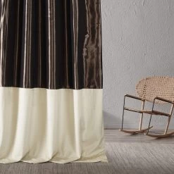 Banded Java Faux Silk Taffeta & Au Lait Creme Plush Velvet Curtain -Chic Curtains Shop BN P912B198593 94373 5