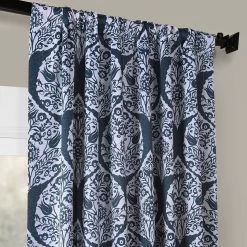 Woodcut Navy Room Darkening Curtain -Chic Curtains Shop BOCH KC108A 41625 2