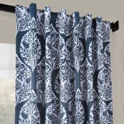 Woodcut Navy Room Darkening Curtain -Chic Curtains Shop BOCH KC108A 41625 3