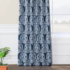 Woodcut Navy Room Darkening Curtain -Chic Curtains Shop BOCH KC108A 41625 4