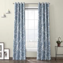Tea Time China Blue Grommet Room Darkening Curtain