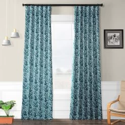 Abstract Teal Room Darkening Curtain