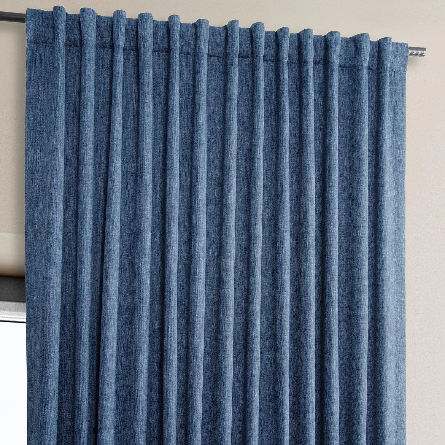 Denim Extra Wide Textured Faux Linen Room Darkening Curtain 5 Denim Extra Wide Textured Faux Linen Room Darkening Curtain - Image 3