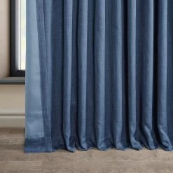 Denim Extra Wide Textured Faux Linen Room Darkening Curtain 12 Denim Extra Wide Textured Faux Linen Room Darkening Curtain -Chic Curtains Shop BOCH LN18512 DW lining view