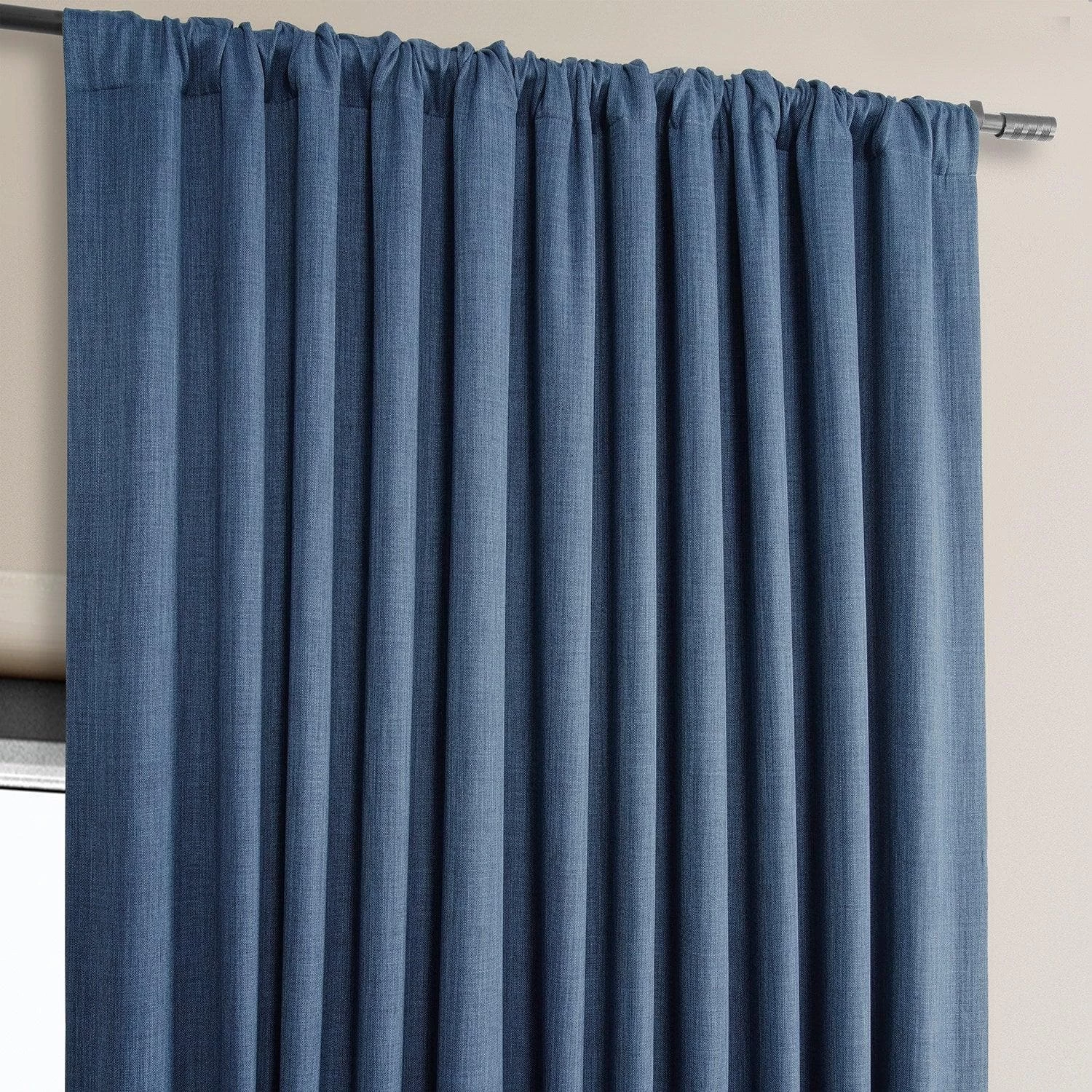 Denim Extra Wide Textured Faux Linen Room Darkening Curtain 6 Denim Extra Wide Textured Faux Linen Room Darkening Curtain - Image 4
