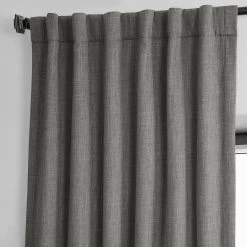 Blazer Grey Textured Faux Linen Room Darkening Curtain -Chic Curtains Shop BOCH LN18513 back tab header