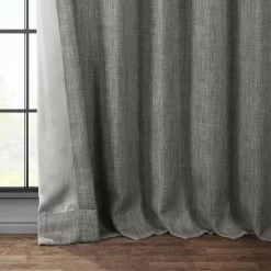 Blazer Grey Textured Faux Linen Room Darkening Curtain -Chic Curtains Shop BOCH LN18513 lining view