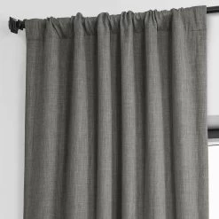 Blazer Grey Textured Faux Linen Room Darkening Curtain -Chic Curtains Shop BOCH LN18513 pole pocket header