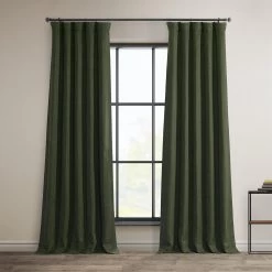 Tuscany Green Textured Faux Linen Room Darkening Curtain