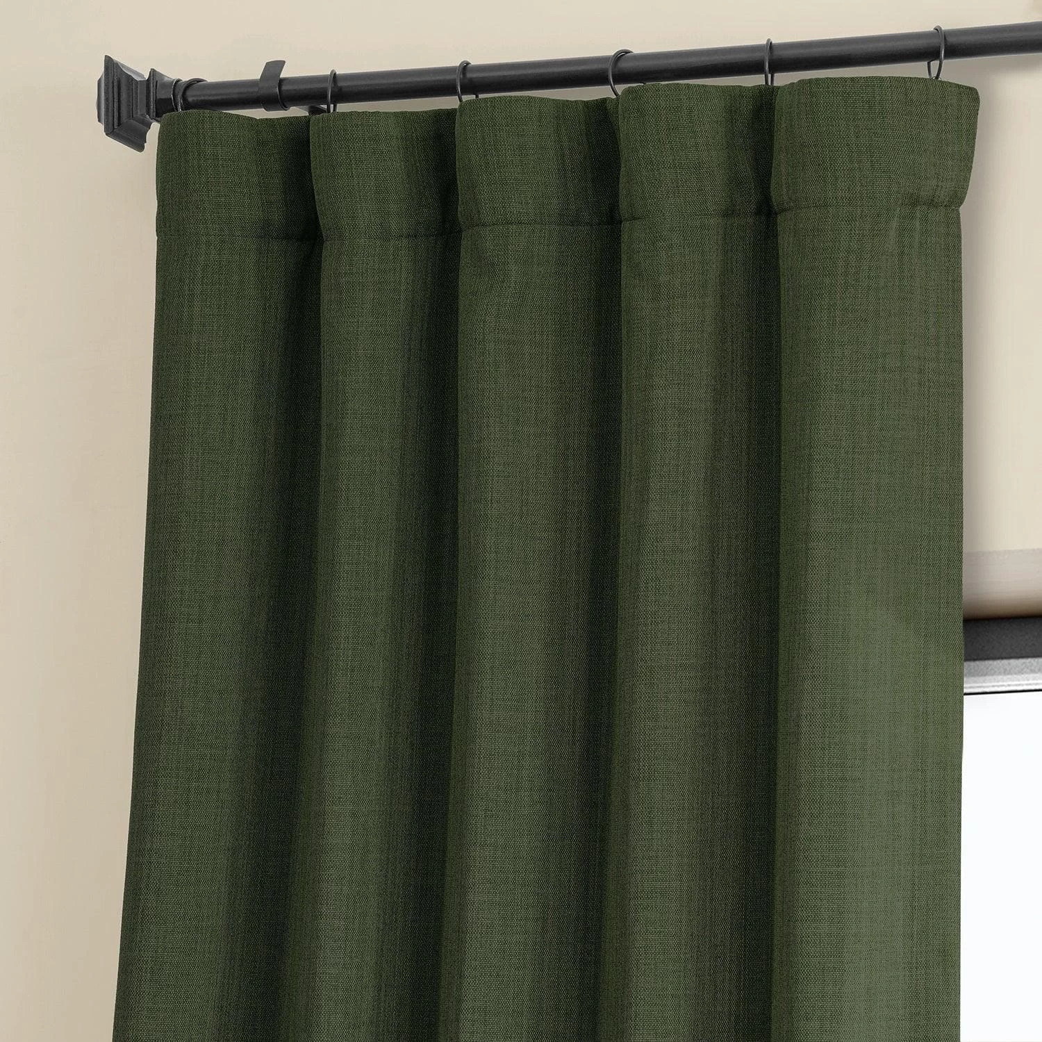 Tuscany Green Textured Faux Linen Room Darkening Curtain 4 Tuscany Green Textured Faux Linen Room Darkening Curtain - Image 2