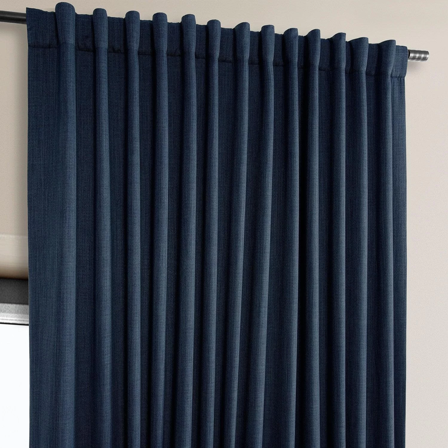 Indigo Extra Wide Textured Faux Linen Room Darkening Curtain 5 Indigo Extra Wide Textured Faux Linen Room Darkening Curtain - Image 3