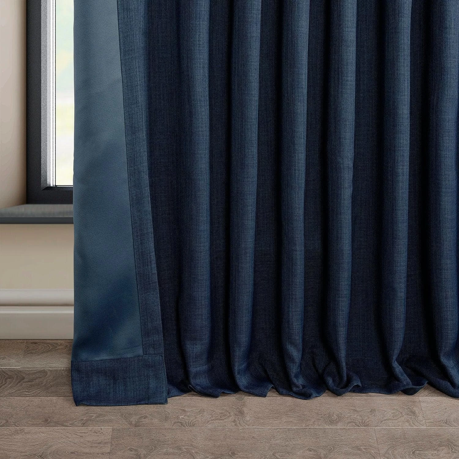 Indigo Extra Wide Textured Faux Linen Room Darkening Curtain 7 Indigo Extra Wide Textured Faux Linen Room Darkening Curtain - Image 5