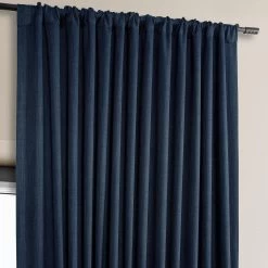 Indigo Extra Wide Textured Faux Linen Room Darkening Curtain 11 Indigo Extra Wide Textured Faux Linen Room Darkening Curtain -Chic Curtains Shop BOCH LN1853 DW pole pocket header