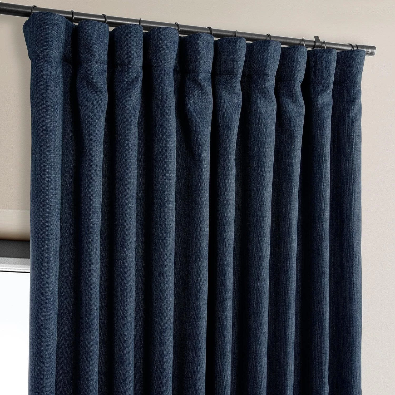 Indigo Extra Wide Textured Faux Linen Room Darkening Curtain 4 Indigo Extra Wide Textured Faux Linen Room Darkening Curtain - Image 2